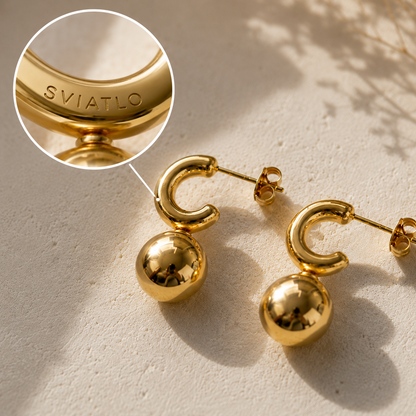 Personalized Ball Drop Hoops · 18K Gold Plated