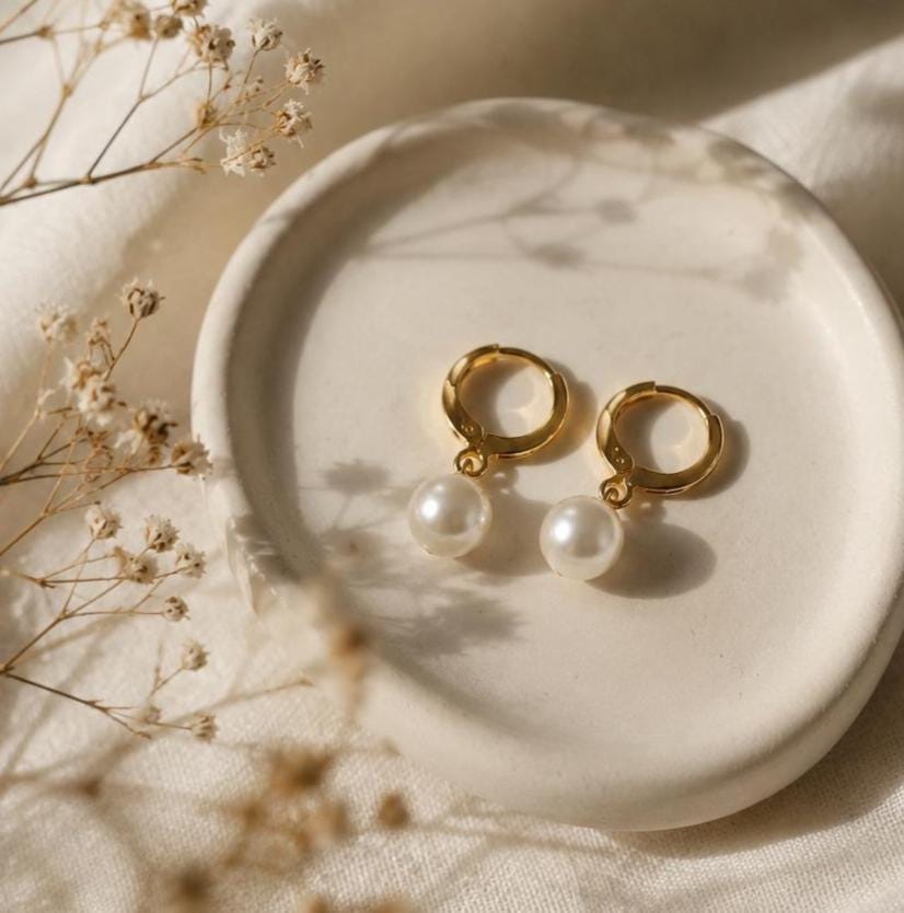 Personalized Pearl Drop Huggie Hoops · 18K Gold Plated