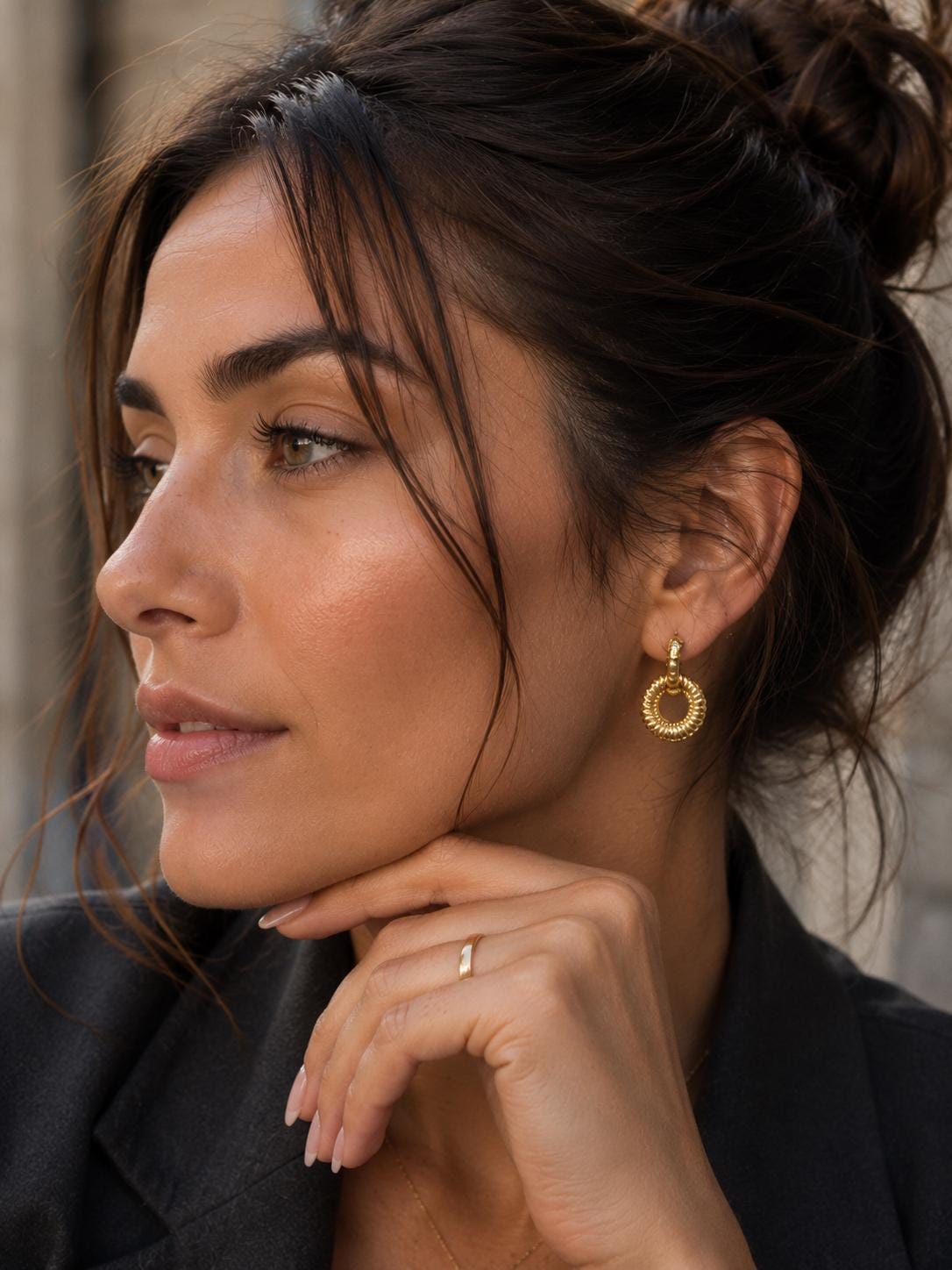 Personalized Ribbed Circle Drops · 18K Gold Plated