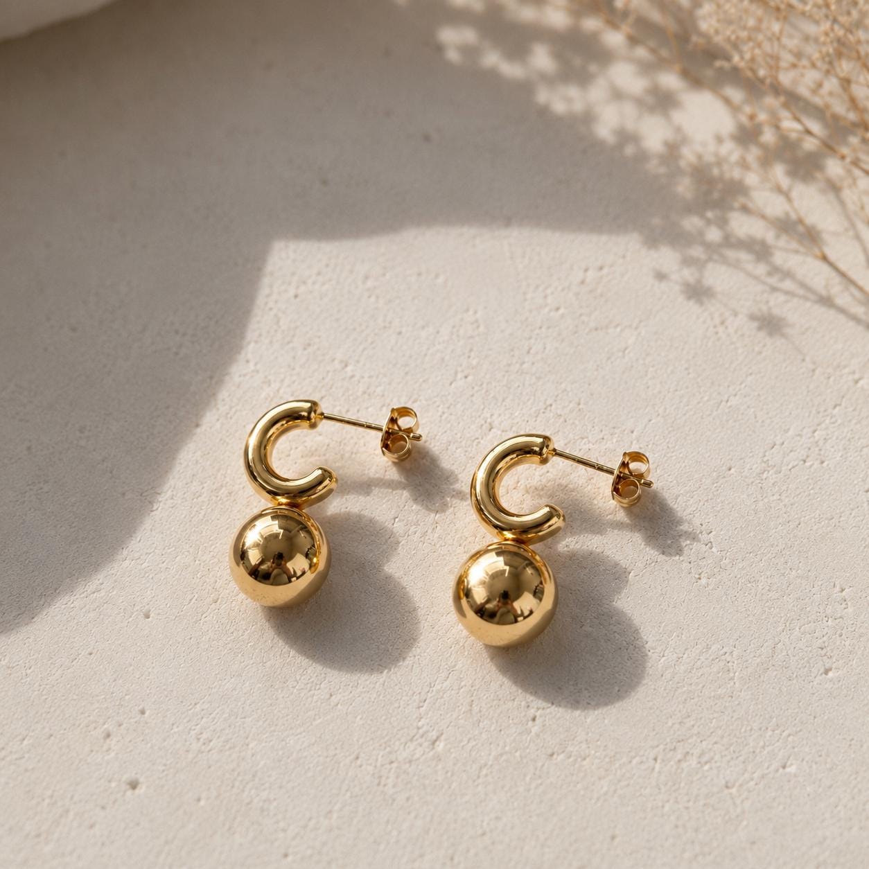 Personalized Ball Drop Hoops · 18K Gold Plated